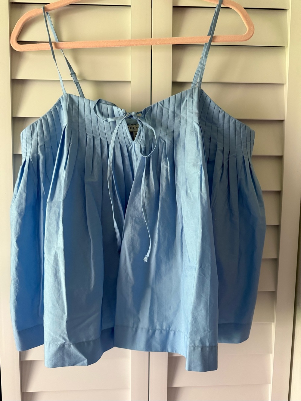 Pleated Light Blue Spaghetti-Strap Camisole with Front Tie